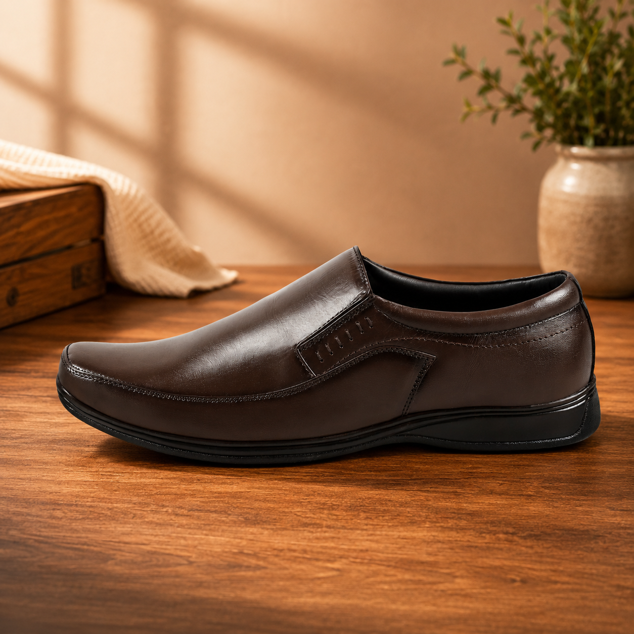 AVORA Dark Brown Slip-On Casual Leather Shoes