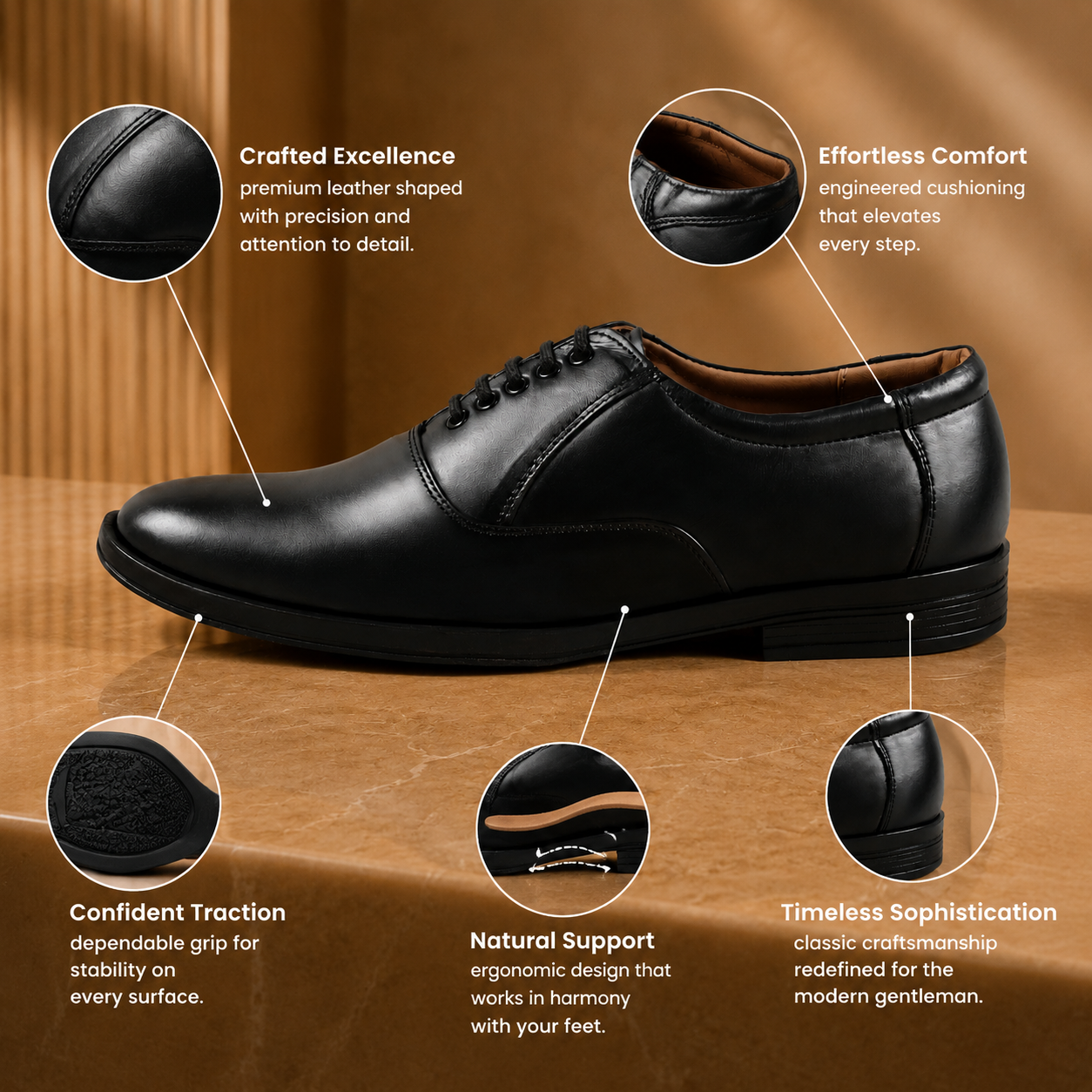 AVORA Black Classic Formal Leather Shoes