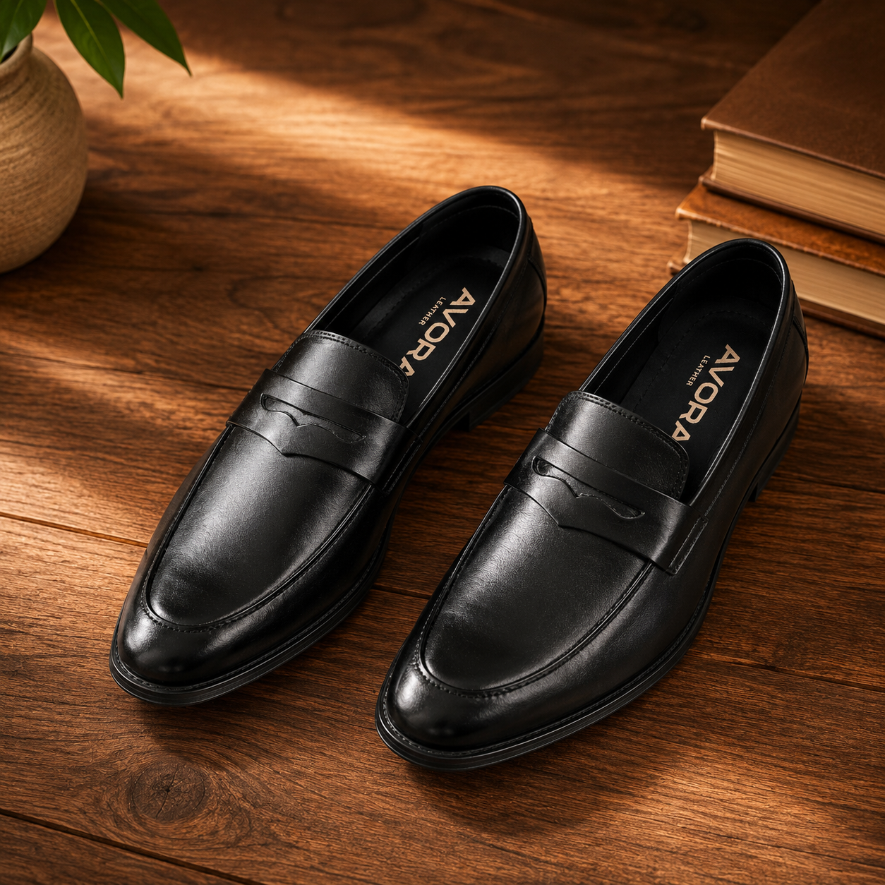 AVORA Black Penny Loafer Office Shoes