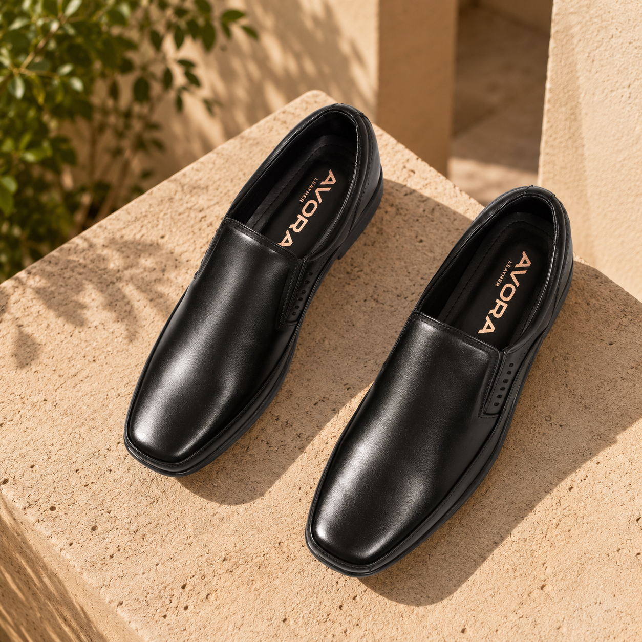 AVORA Black Slip-On Formal Leather Shoes