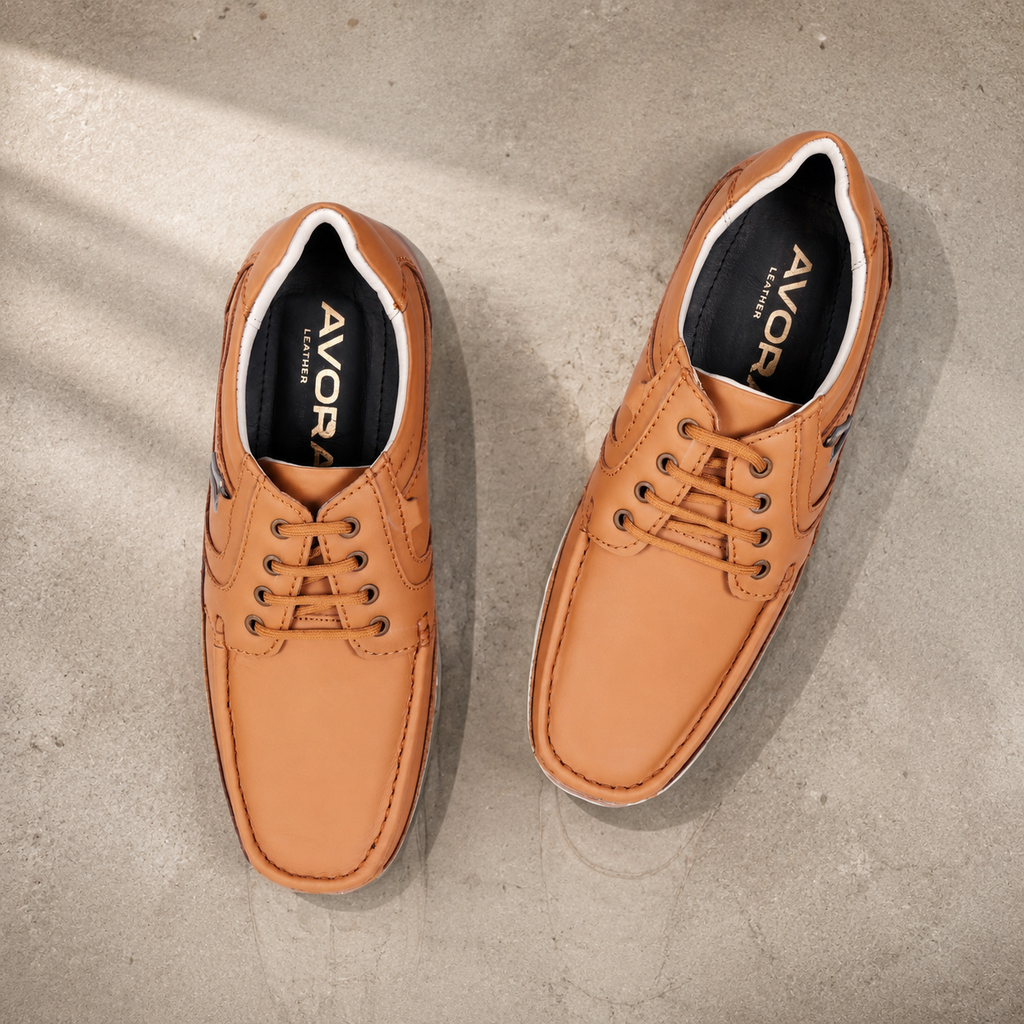 AVORA Camel Lace-Up Casual Leather Shoes