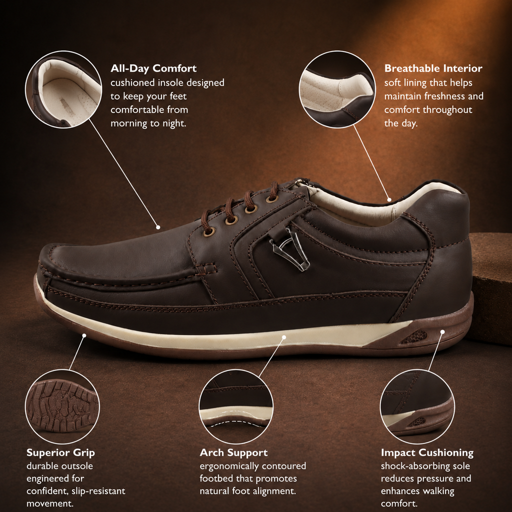 AVORA Brown Everyday Comfort Leather Shoes