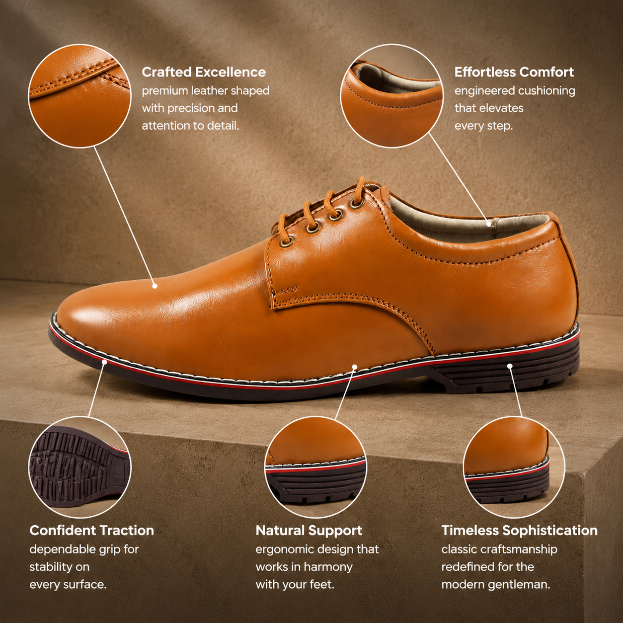 AVORA Tan Derby Business Leather Shoes