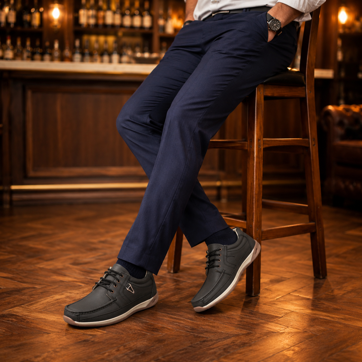 AVORA Coffee Lace-Up Casual Leather Shoes