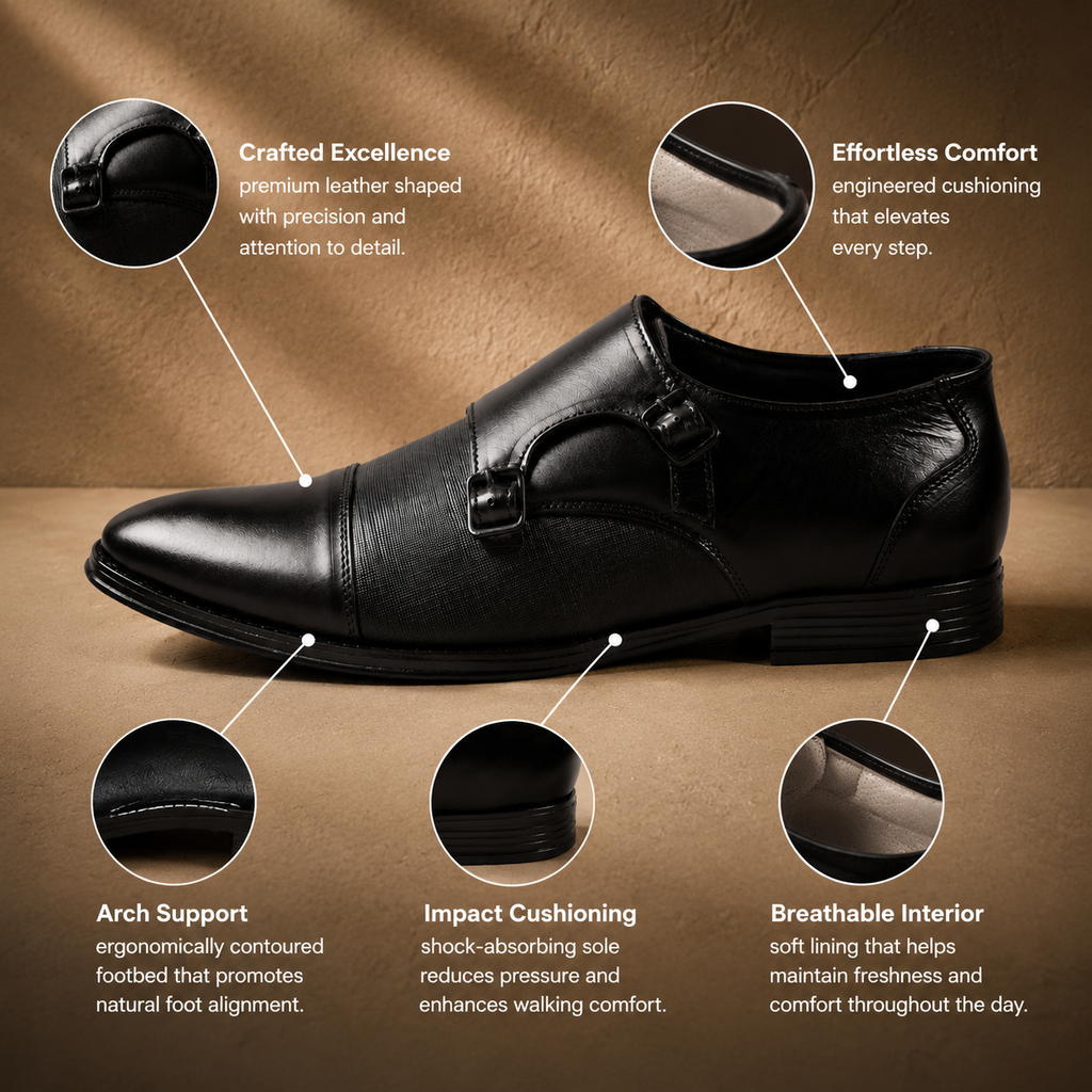 AVORA Black Double Monk Formal Shoes