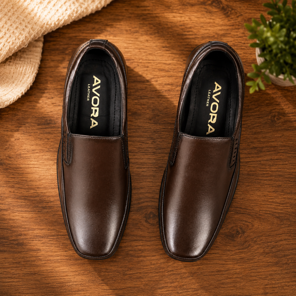 AVORA Dark Brown Slip-On Casual Leather Shoes