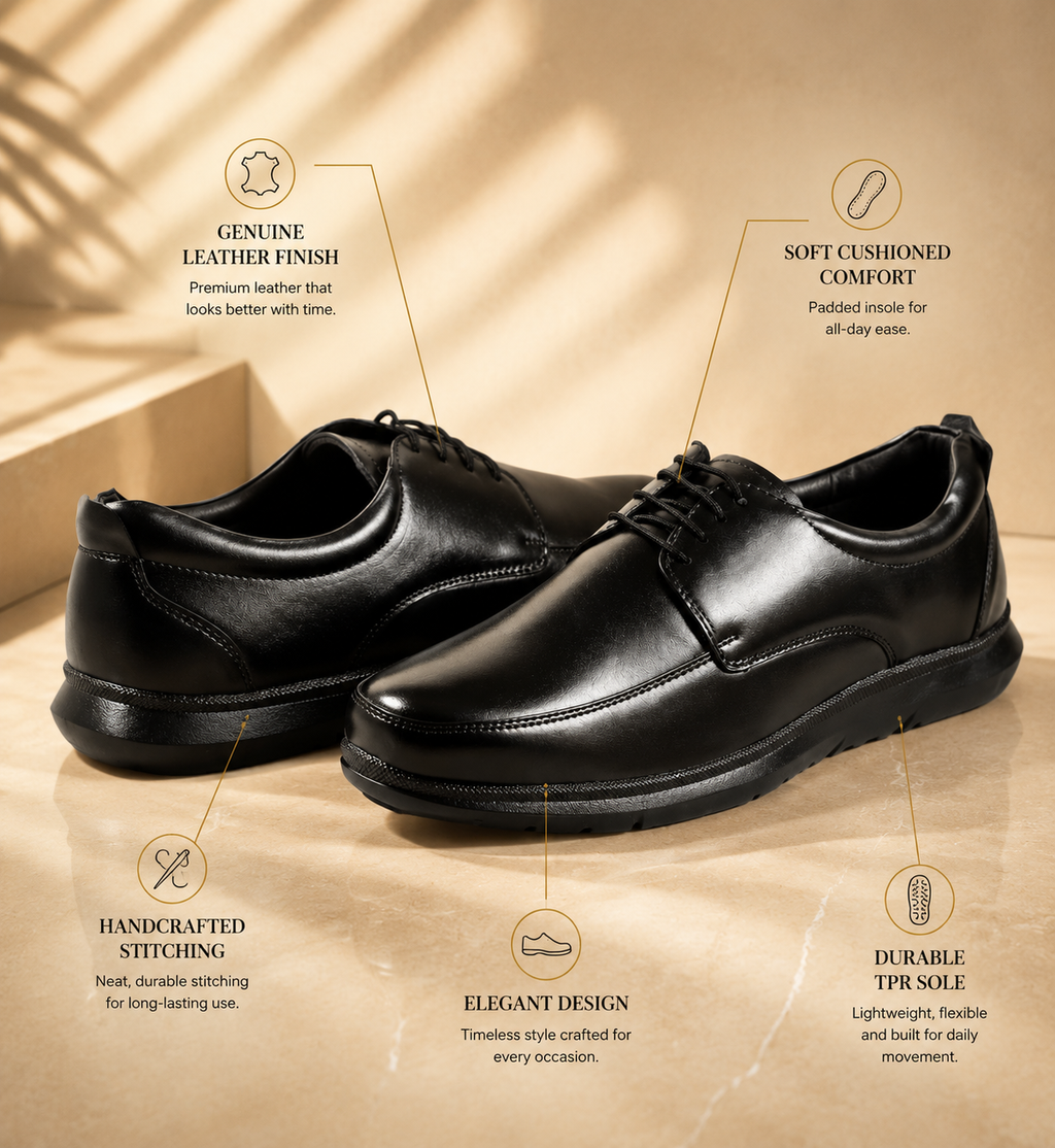 AVORA Black Derby Office Leather Shoes